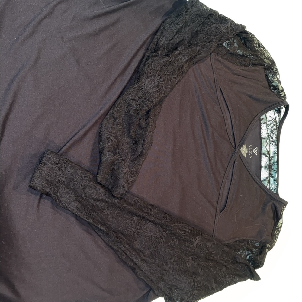 Livi Active Black Cross-Front Top with Lace Sleeves